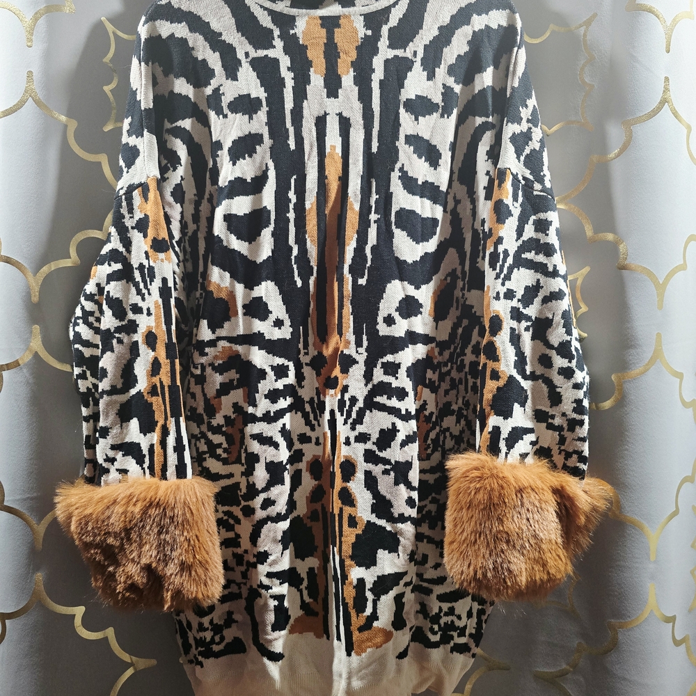 Fashion Nova Black and Brown Knit Sweater Dress